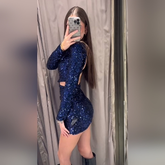 Zara Sequin Mini Cutout Dress - Picture 8 of 11